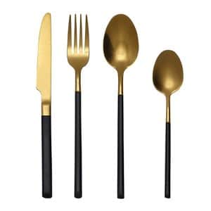 Estelle bestik guld/sort - sæt med kniv, gaffel, ske og teske fra GreenGate