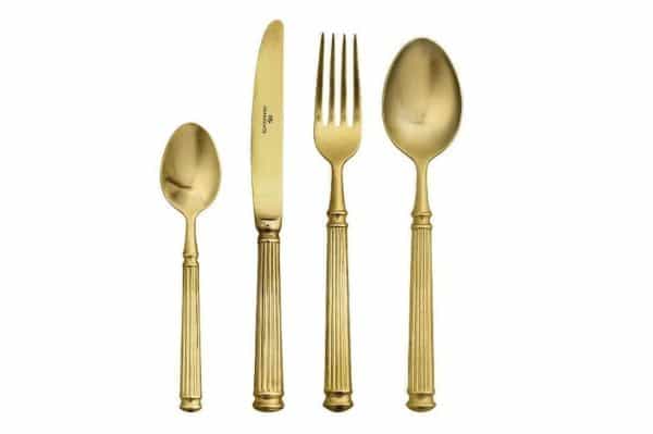 Greengate Esther bestik guld - sæt med kniv, gaffel, ske og teske